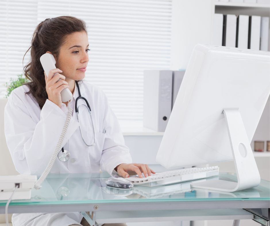 A doctor talking on the phone